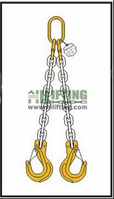 Double Chain Sling with Master Link and Clevis Sling Hook with Safety Latch