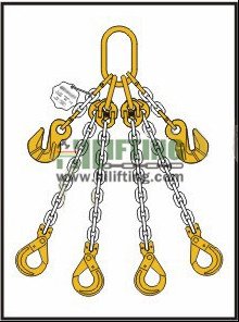 Quadruple Chain Sling with Master Link Assembly and Clevis Self Locking Hook and Adjustable (Cradle Eye Grab Hook)