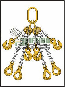 Quadruple Chain Sling with Master Link Assembly and Clevis Self Locking Hook and Adjustable (Two Cradle Eye Grab Hook With Chain)