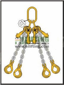 Quadruple Chain Sling with Master Link Assembly and Clevis Self Locking Hook and Adjustable (Two Cradle Eye Grab Hook)