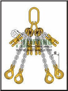 Quadruple Chain Sling with Master Link Assembly and Clevis Self Locking Hook and Adjustable (Two Shortening Clutch)