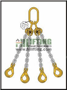Quadruple Chain Sling with Master Link Assembly and Clevis Self Locking Hook