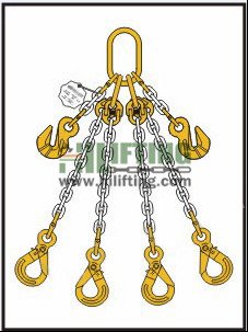 Quadruple Chain Sling with Master Link Assembly and Eye Self Locking Hook and Adjustable (Cradle Eye Grab Hook)
