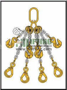 Quadruple Chain Sling with Master Link Assembly and Eye Self Locking Hook and Adjustable (Two Cradle Eye Grab Hook)