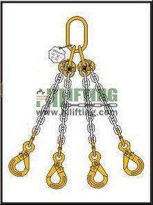 Quadruple Chain Sling with Master Link Assembly and Eye Self Locking Hook