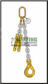 Single chain sling with master link and clevis self locking hook with safety latch and adjustable shortening clutch