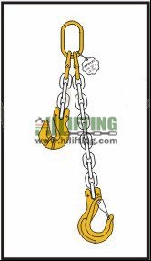Single chain sling with master link and clevis sling hook with safety latch and adjustable cradle clevis grab hook