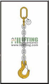 Single chain sling with master link and clevis sling hook with safety latch