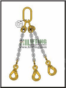 Triple Chain Sling with Master Link Assembly and Eye Self Locking Hook